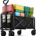 PASAMIC Collapsible Wagon 220 lbs, Heavy Duty Wagon Carts Foldable, Portable Wagons for Groceries, Beach Cart with All-Terrain Wheels & Drink Holders, Utility Wagon for Shopping, Sports, Camping,Black
