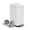 KSSKSS 2.6 Gallon Slim Bathroom Trash Can with Soft Close Lid, 10L Stainless Steel Garbage Can with Removable Liner Bucket, for Narrow Spaces, Bathroom, Bedroom (White)