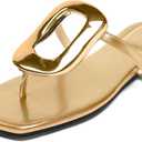Flip-Flops Sandals for Women Comfortable Open Square Toe Slip on Beach Thong Sandals Casual Fashion Ladies Slipper Dressy Metal Decoration Summer Shoes. (9.5)