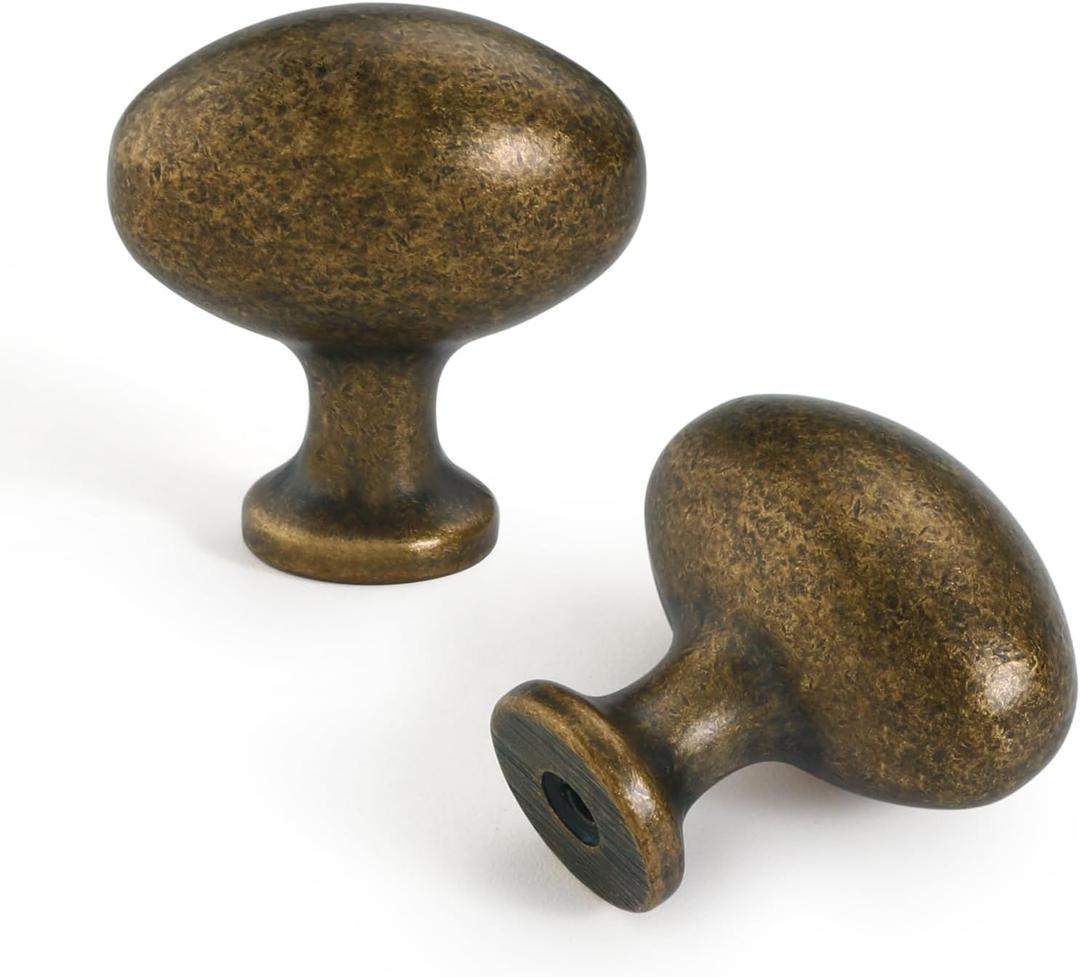 10 Pack Oval Cabinet Knobs, 1-1/3 Inch Zinc Alloy Drawer Knobs, Dark Antique Brass Cabinet Hardware for Kitchen Cabinets, Bathroom, Dresser and Vanity