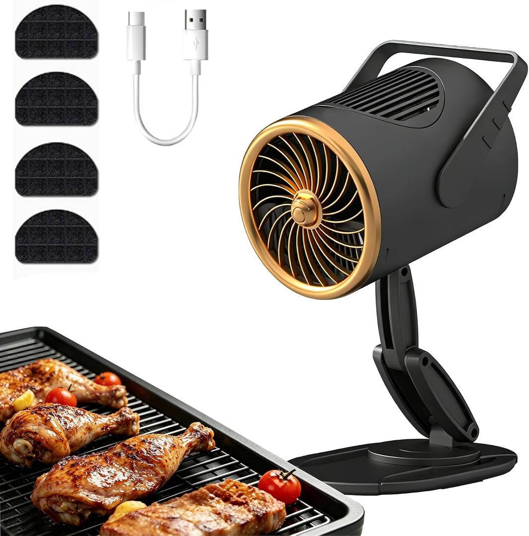 SL Euhtion Cordless Portable Range Hood for Kitchen Rechargeable Exhaust Fan with 3 Speed Settings, Removable Oil Cup & 4 Activated Carbon Air Filters, for Apartments, RVs & Indoor BBQHot Pot