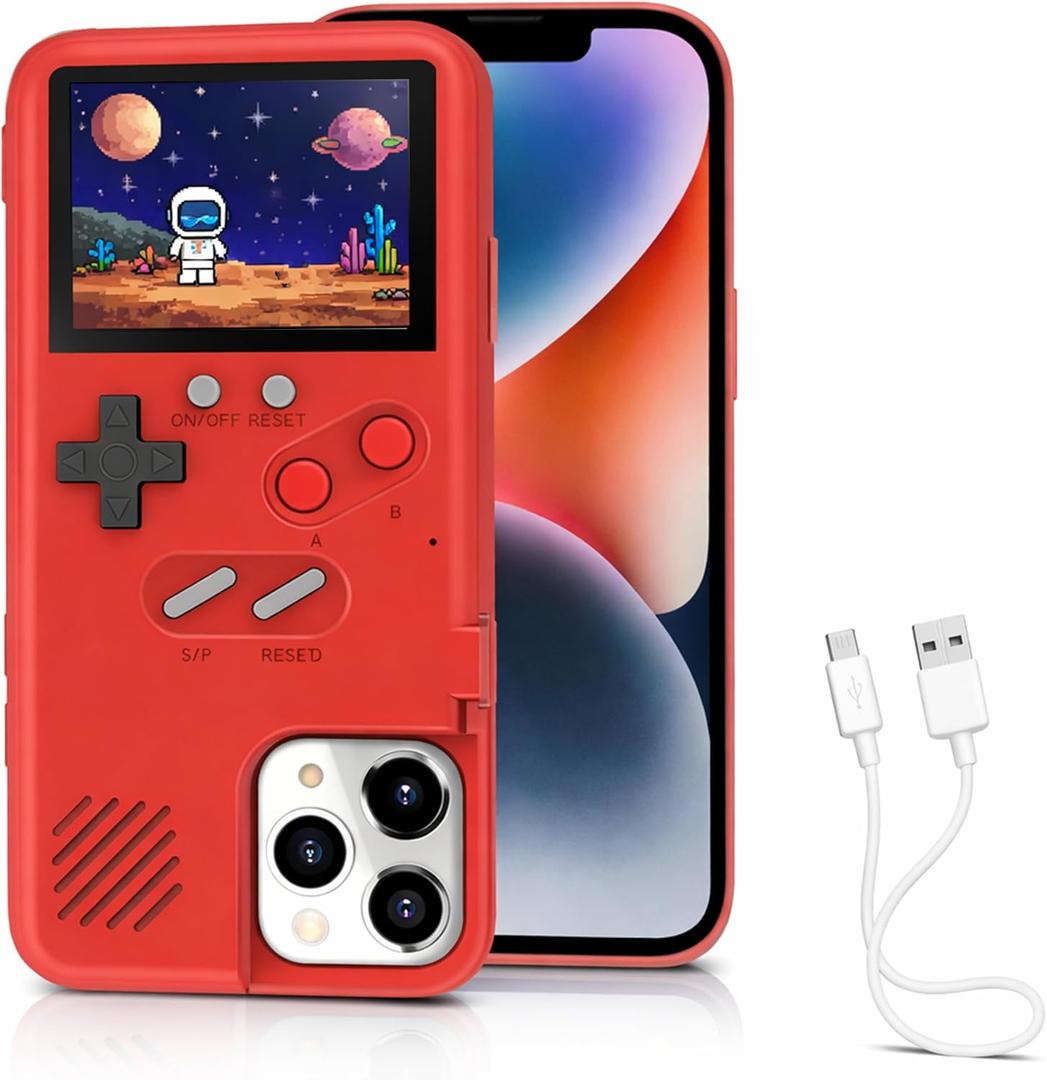 Game Phone Case, 168 Built-in Small Video Games, Red, Compatible with iPhone 15 Pro Max