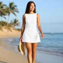 BNGD Women's Backless Vest Basic Dress Sexy Slim Short Dress Sleeveless Open Back Mini Dresses (White, M)