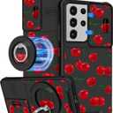 Buleens for Samsung Galaxy S21 Ultra Case 6.8 Inch - with Ring Stand & Camera Cover Aesthetic Cute Designed Women Girls Girly Kawaii Cherry for Samsung S21 Ultra 5G Case Compatible with Magsafe