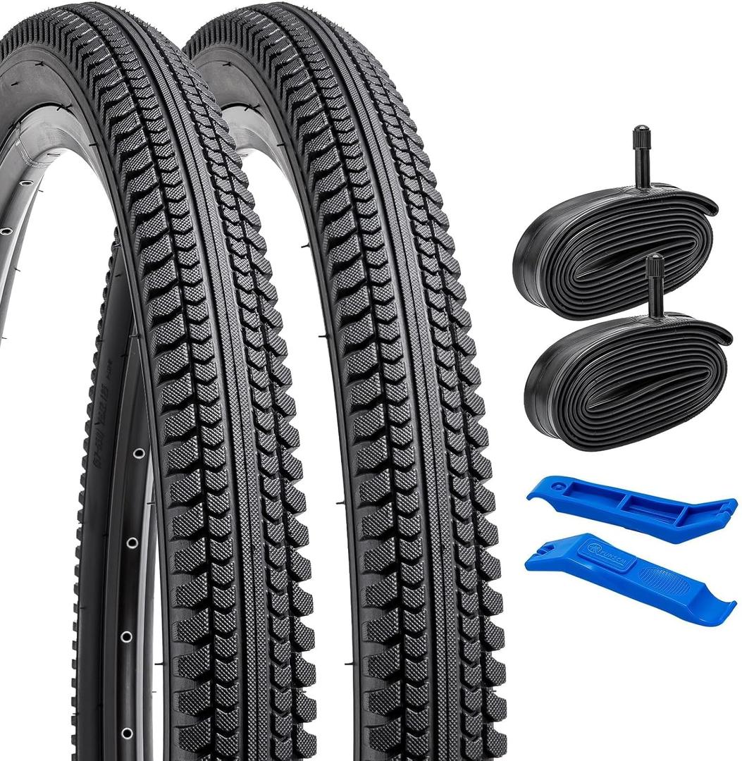 YUNSCM 2-PCS 26" Road Bike Tires 26 x 2.125/57-559 and 26" Heavy Duty Bike Tubes Schrader Valve Compatible with 26x2.0 26x2.10 26x2.125 26x2.15 Bike Bicycle Tires and Tubes