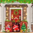 Christmas Door Cover 6.6 x 6.33 ft Fake Fireplace Backdrop Banner Red Wall Backdrop Xmas Hanging Banner Porch Sign for Indoor Wall Outside Front Door Winter Holiday Xmas Party Supplies