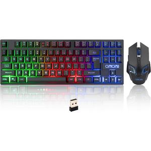 CHONCHOW Wireless Gaming Keyboard and Mouse Combo, Rechargeable 87 Key LED Light Up Keyboard Ergonomic Gaming Mouse, Backlit Wireless Mouse and Keyboard for Xbox PS4 PS4 PC Laptop, Black