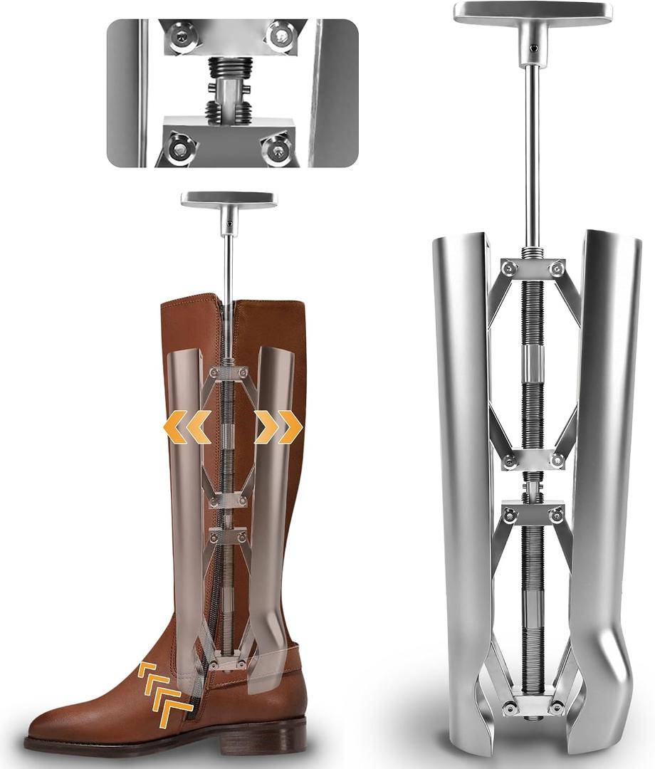 Womens & Mens Boot Calf Stretcher, Adjustable Shaft Expander for Wide Footwear, Heavy-Duty Cast Aluminum Tool for Boots, Helps Relieve Tightness in Ankle, Instep And Lower Leg, Fits Most Tall Styles