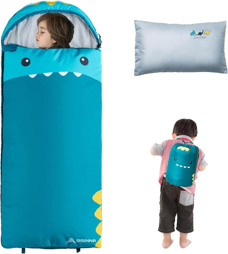 Kids Sleeping Bag for Boys Girls with Pillow 3 Season Camping Sleeping Bag Portable for Children Hiking Backpacking Indoor Outdoor