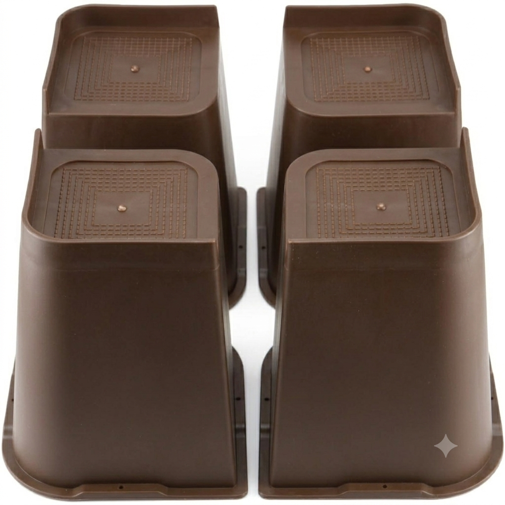 Bed Risers, Furniture Bed Risers 8 inch Heavy Duty L Shaped Table Leg Extension Risers, Elephant Feet Chair Sofa Couches Desk Risers, Set of 4, Brown