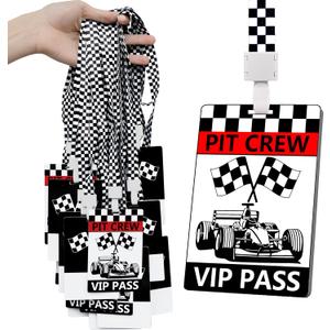 25 Sets Racing VIP Pass Cards with Racing Lanyards Bulk PVC VIP Pass Cards with White and Black Lanyards for Event Gamer Race Car Theme Birthday Party Fast One Party Supplies (Black)