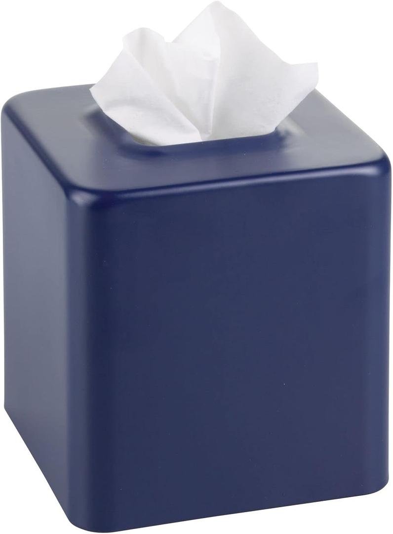 mDesign Metal Square Tissue Box Cover, Modern Facial Paper Holder - Accessories for Bathroom Vanity Countertop, Bedroom Dresser, Night Stand, Desk, Office, End Table, Unity Collection, Matte Navy Blue (Pack of 1) mDesign Metal Square Tissue Box Cover, Modern Facial Paper Holder - Accessories for Bathroom Vanity Countertop, Bedroom Dresser, Night Stand, Desk, Office, End Table, Unity Collection, Matte Navy Blue (Pack of 1)