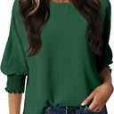 Dokotoo 3/4 Length Sleeve Womens Tops Dressy Casual Blouses Boat Neck Batwing Babydoll Top (Green, L)