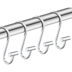 Silver Shower Curtain Hooks,Rust Proof Shower Curtain Rings for Bathroom,Chrome T-Bar Metal Decorative Shower Curtain Hooks Hangers for Shower Curtain Rod,Set of 12