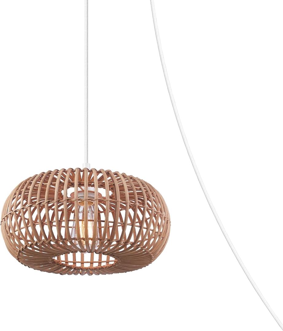 GLOBE Electric 65939 Fitz 1-Light Plug-in or Hardwire Pendant Lighting, Rattan Shade, White Socket