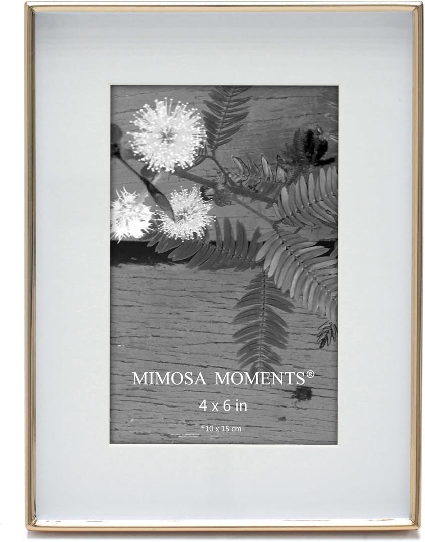 MIMOSA MOMENTS 6x8 Metal Picture Frame with Mat for 4x6 Photo, Shadowbox Frame for Tabletop Display (Brass, 4X6)