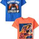 The Children's Place Boys All Holidays,Birthdays Short Sleeve Graphic T-Shirts,2 Pack (Blue, XS)