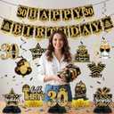 30th Birthday Decorations - 12 PCS Black Gold Happy 30th Birthday Banner 30th Hanging Swirls Streamers Surprise 1996 Honeycomb Centerpieces Table Decorations for Birthday Party Supplies Favors