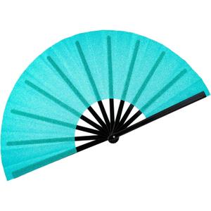 3 x 13" Glitter Large Rave Fans Clap Fans for Line Dancing Folding Clack Handheld Foldable Decorative Fans Hand Fan for Dance, EDM Music Festivals & Parties(Light Blue)