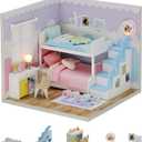Kisoy Dollhouse Miniature with Furniture Kit, DIY 3D Wooden DIY House Kit A Corner of a Small Apartment Style with Dust Cover & LED,Handmade Tiny House Toys for Kids Adults Gift (Bedroom)