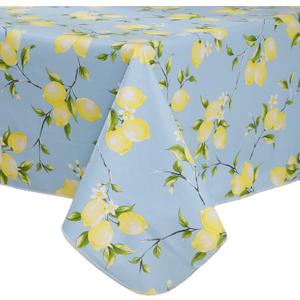 Walrus Heavy Duty Vinyl Tablecloth with Flannel Backing Waterproof Oil-Proof Plastic Table Cloth Stain-Resistant Wipeable Rectangle or Square Table Cover for Indoor and Outdoor (Lemon, 60x102 Inch)