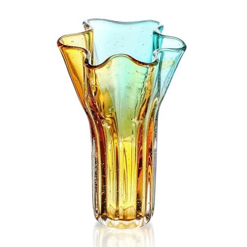  Blown Glass Vase for Flowers, Modern Ombre Glass Vase for Home Decor, Flower Vases Decorative | Table Centerpiece, Olive Plant, Wedding, Living Room, Bookshelf, Office, Entryway