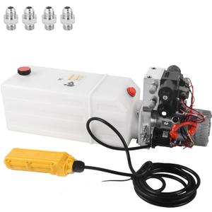 8 Quart Hydraulic Pump 12V DC Hydraulic Power Unit Double Acting Double Solenoid Dump Trailer Pump with Plastic Reservoir for Dump Trailer & Lifting Platforms