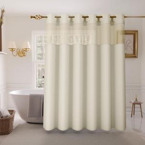 Inhousolu Long No Hook Shower Curtain with Snap in Fabric Liner Set Waffle Weave 230GSM Weighted Hem, Waterproof & Washable Bathroom Curtain Spa Luxury with Mesh Top Window 72" W x 78" L Ivory