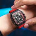 OLEVS Men Watches Business Dress Chronograph Big Square Quartz Analog Male Watch Silicone Strap Waterproof Date Gift Mens Wrsit Watch Silver