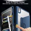 JETech Rotating Case ONLY for iPad Pro 13-Inch M5/M4 (2025/2024) with Pencil Holder, 360 Degree Rotation Protective Stand Cover Clear Back (Navy)