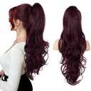 FLUFYMOOZ 26" Ponytail Extension, Long Wavy Curly Claw Clip in Ponytail Hair Extensions, Natural Synthetic Hairpiece for Women Daily Wear(Ombre Burgundy)