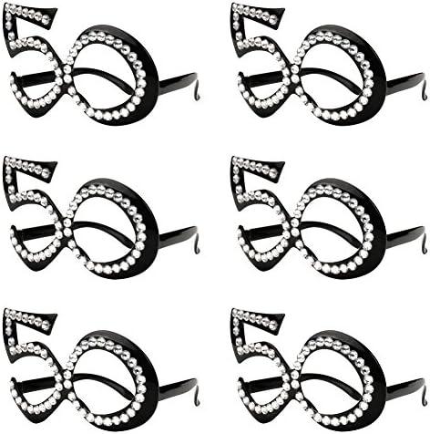 Ocean Line 50th Birthday Glasses - Number Crystal Frame, Party Favors, Wedding, Funny Costume Sunglasses, Novelty Eyewear Celebration Decoration for Kids and Adults 5 Pack (50)