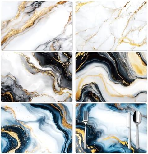 Peacoblue Placemats Set of 6 Marble Pattern,12"x17" Waterproof Washable Table Place Mats for Indoor Outdoor Farmhouse Party Kitchen Dining Table Decoration