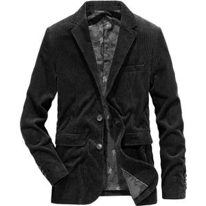 chouyatou Men's Vintage Casual Work Wear Corduroy Suit Blazer Jacket Sport Coat (X-Large, Black)