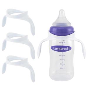Baby Bottle Handles for Lansinoh Baby Bottles, Compatible Ergonomic Lansinoh Bottle Holder for Newborn, 3 Pack (White)