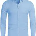 Alimens & Gentle Stretch Mens Dress Shirts Slim Fit Long Sleeve Casual Skinny Muscle Fit Wrinkle Free Button Down Shirt Size M