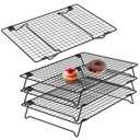 4Pcs Cooling Racks for Cooking and Baking, 4-Tier Stackable Roasting Rack, 13.4 x 9.4 Inch Carbon Steel Baking Rack for Oven Cooking, Roasting, Grilling Making Jerky (Black, 4Pcs)