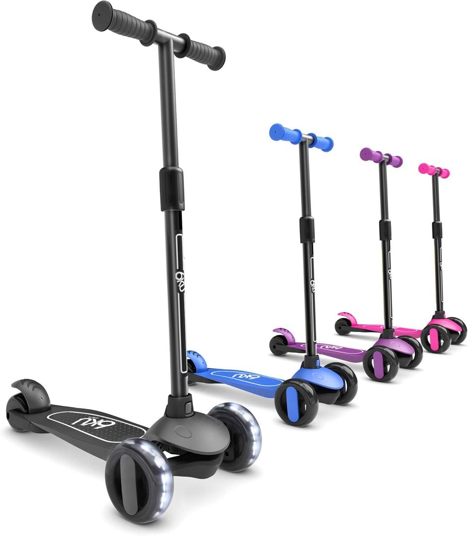 6KU Scooter for Kids Ages 3-10 with Flash Wheels, Kids Scooter 4 Adjustable Height, Toddler Scooter Extra-Wide PU LED Wheels, 3 Wheel Scooter for Kids for Girls & Boys Learn to Steer (Black)