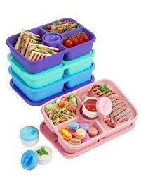 4 Pcs Bento Snack Box Containers, 4 Compartment Divided Stackable Food Storage Containers with Lids, Meal Prep Lunch Container with 4 Sauce Cups