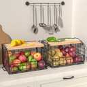 2 Set Stackable Wire Basket with Openable Top, Kitchen Counter, Pantry Organizer and Storage Produce Onion Potato Fruits Vegs Bread Food Snack Spice Organizing Bin for Cabinet Shelf Countertop Floor, 12"D x 9"W x 8.45"H