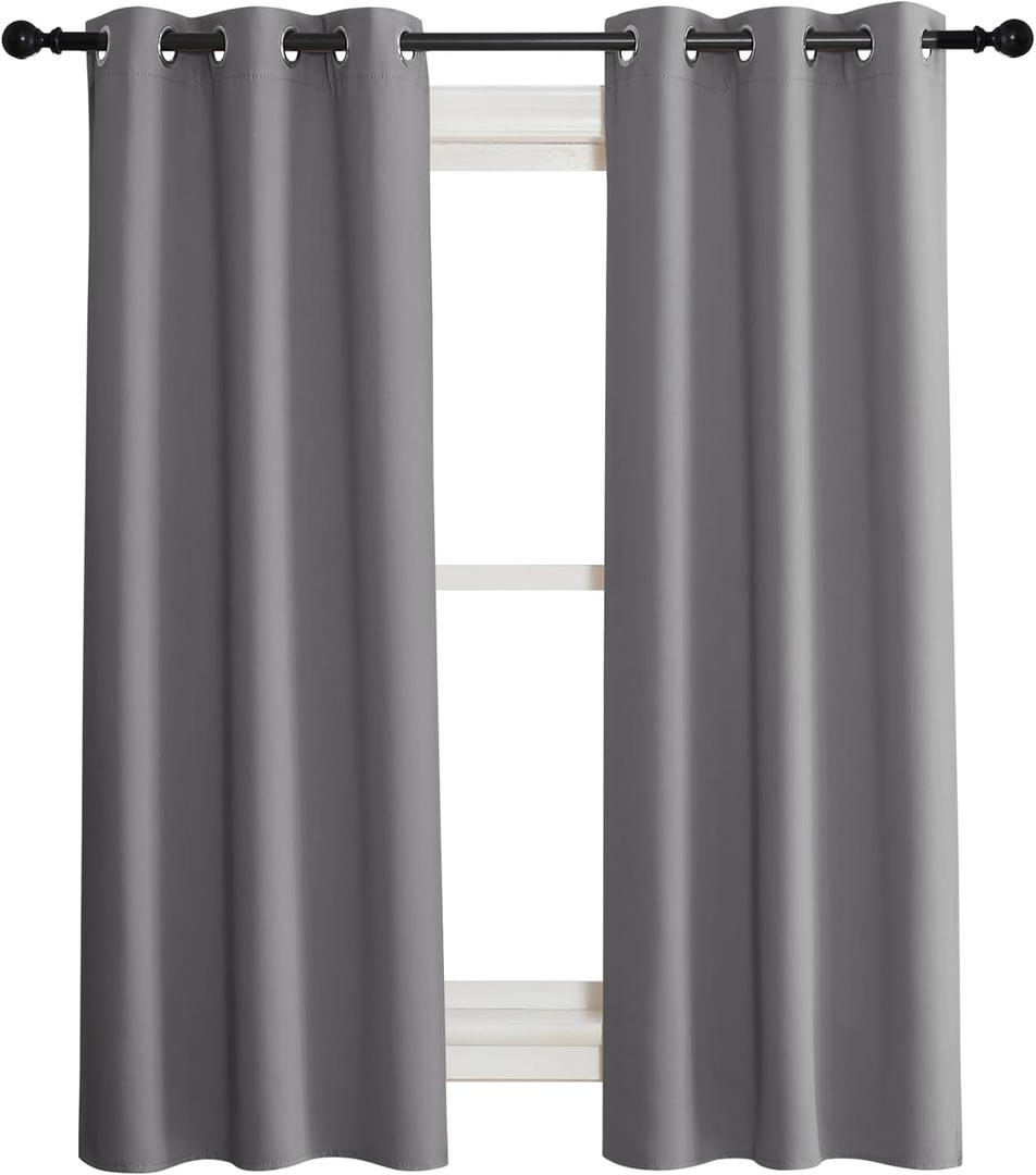 NICETOWN Blackout Curtain Blind for Bedroom, Single Panel, W34 x L72 inches, Grey/Gray, Thermal Insulated Grommet Blackout Room Darkening Drape/Drapery