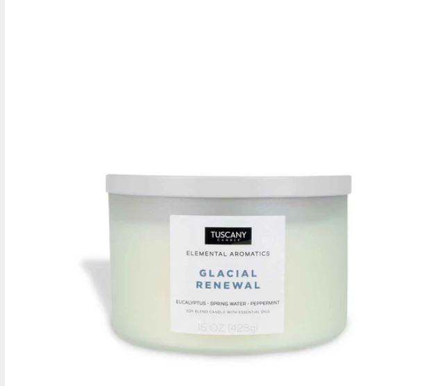 TUSCANY CANDLE GLACIAL RENEWAL 3 WICK CANDLE SCENTED EUCALYPTUS PEPPERMINT 15 OZ