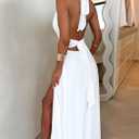Womens Sexy Halter Deep V Neck High Side Split Long Maxi Dress (White), M