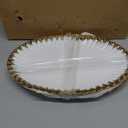 Serving Platters, Ceramic Oval Serving Platters,12 Inch Serving Dishes/Trays for Party Entertaining, Porcelain White Dinner Plates with Gold Trim for Sandwich, Appetizer, Fruit, Desserts, Set of 2