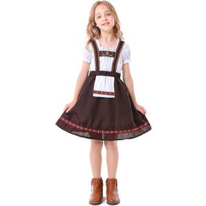 Girls Bavarian Oktoberfest Costume German Dirndl Dresses Outfit Fraulein Oktoberfest Costumes Kids (6-8Y, Brown)