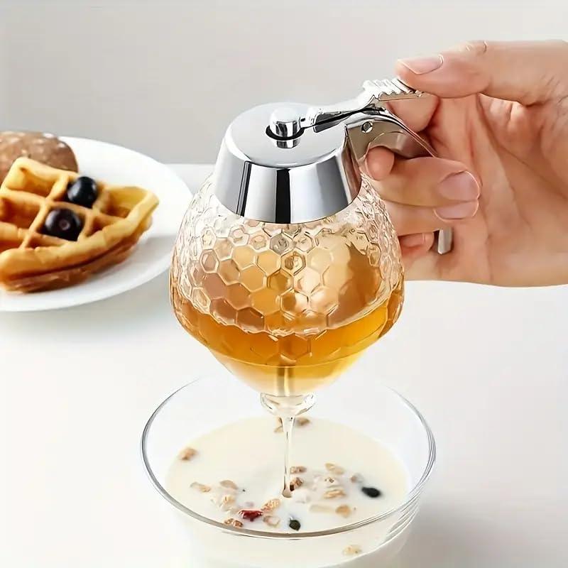 1pc, Plastic Honey Jar, Honey Container, Creative KitchenPress-type Honey Jar, Bee Drip Dispenser Kettle, SyrupFunnel Pot, Honey Storage Pot, Juice Syrup CupKitchen Accessories, Kitchen Decor