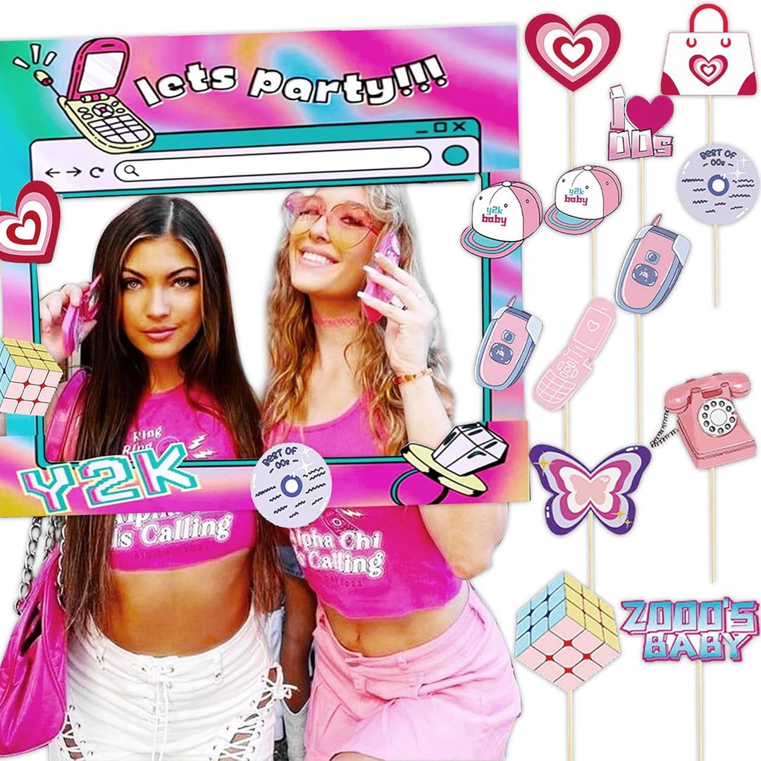 JeVenis Y2K Party Supplies 2000s Party Photo Booth Props 00s Party Decorations 2000's Theme Birthday Party Supplies Vintage Retro Y2K Party Decor