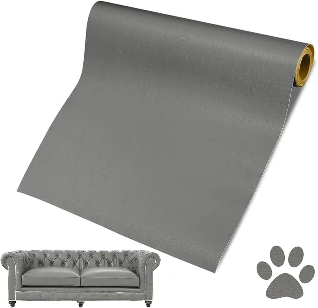 Leather Repair Patch, 24 x 54 Inch, Self Adhesive Leather Repair Tape, Large Vinyl Patch Kit, Vinyl Repair Tape, for Couches, Car Seats, Chairs, Furniture (Grey)