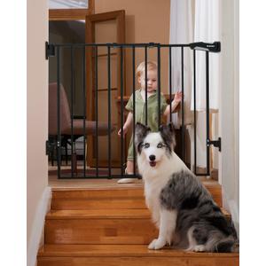 Babelio 26-43" No Bottom Bar Baby Gate for Babies, Elders and Pets, 2-in-1 Hardware Mount Dog Gate for The House, Stairs and Doorways, with Large Walk Thru Door, Black (26-43" W, 28" H)