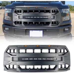 Front Grill Replacement for F150 2015 2016 2017, Matte Black Front Bumper Grille w/Off-Road Lights